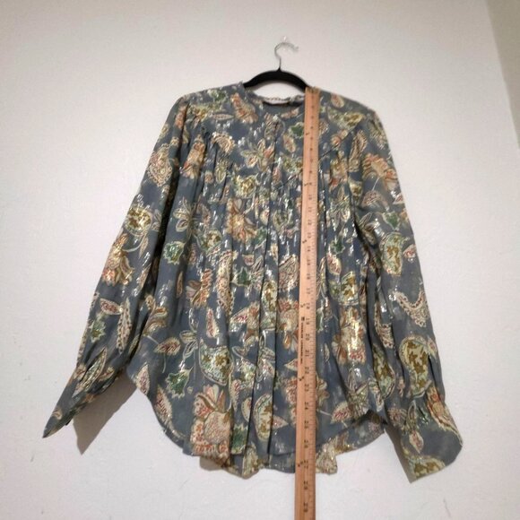 Anthropologie Bishop Young Paisley Boho Top Womens Medium Metallic Long Puff - Picture 9 of 9